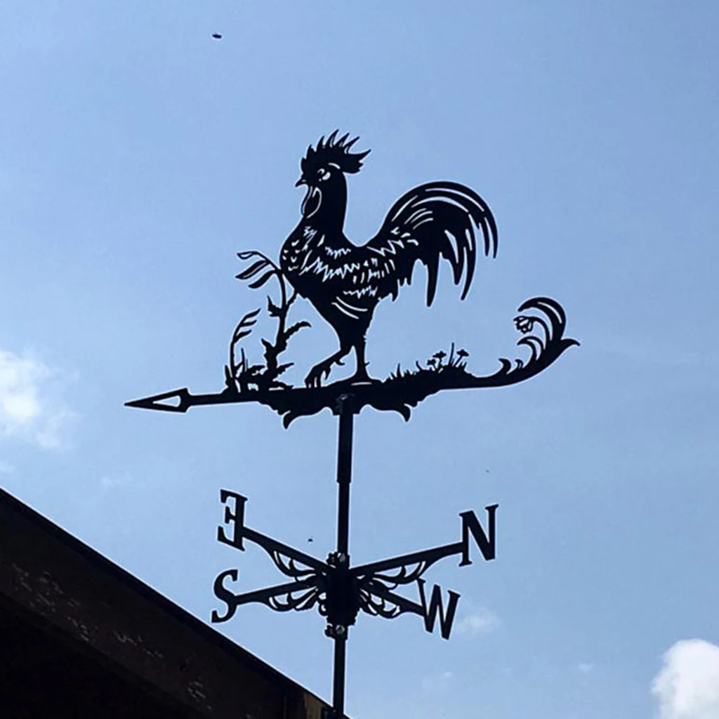 Rooster Weathervane Stainless Steel Roof Mount Weather Vane Garden Yard Farm Wind Spinners Indicator Decorative Stakes