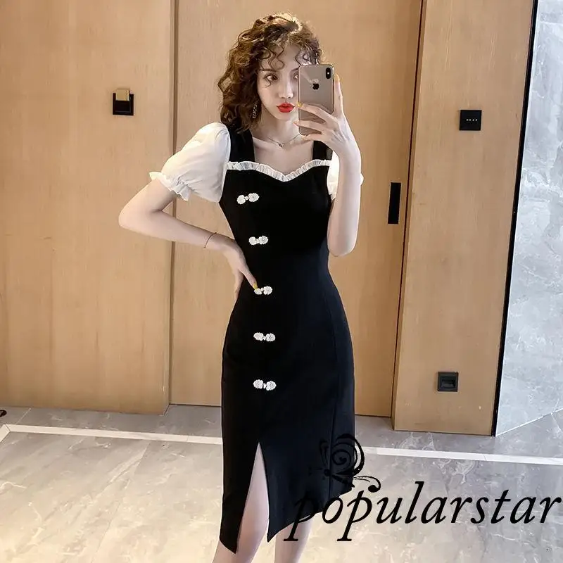 

Женское платье Popu, облегающее платье в стиле Ципао с пышными рукавами