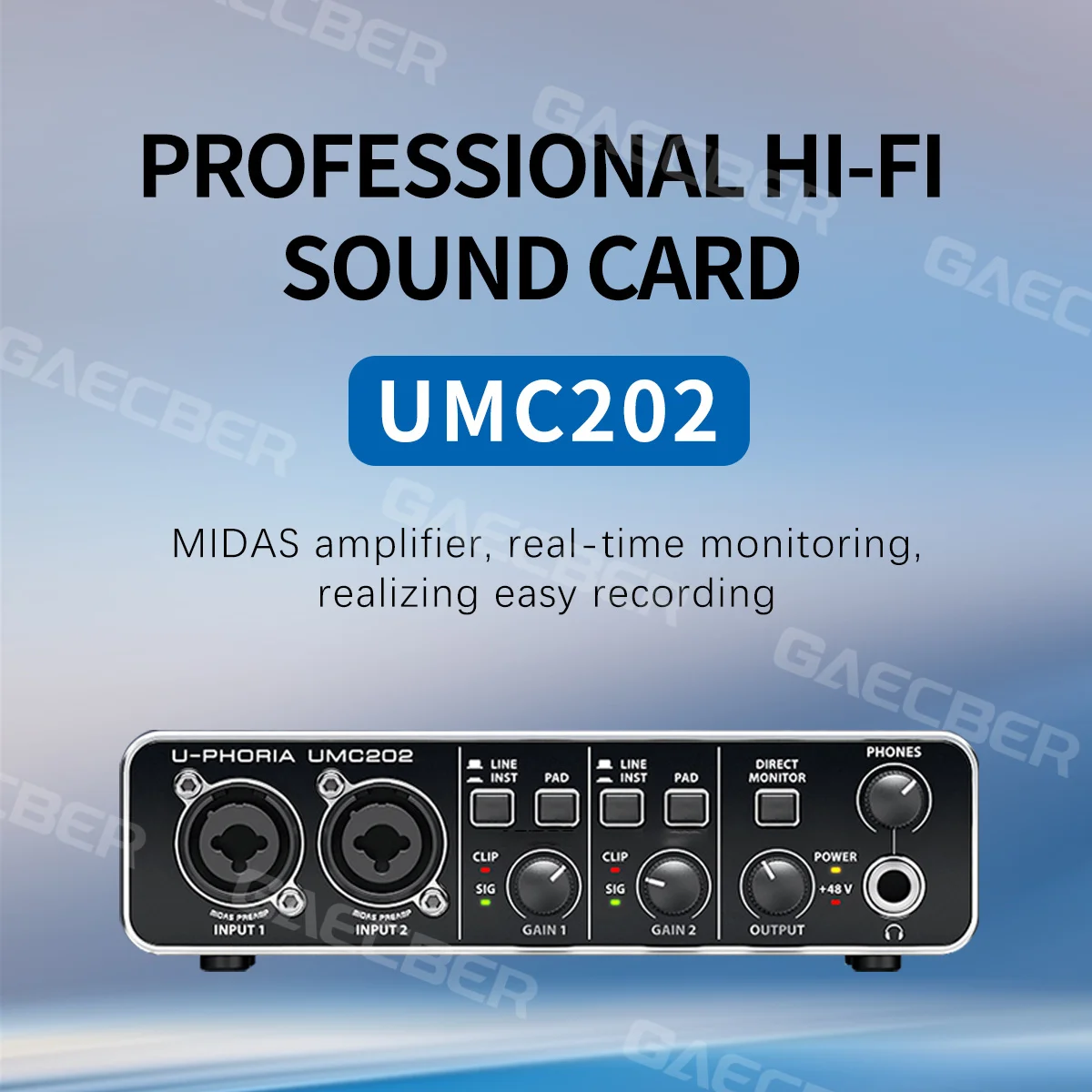 Audio Interface UMC202 Professional Sound Card Monitoring Electric Guitar Live Recording for Studio Singing Micro