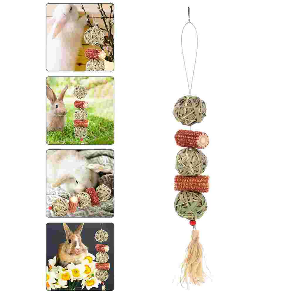 

Toys Straw Ball Hanging String Hamster Chew for Teeth Cage Pet Rabbit Corn Cob Rat Rabbits