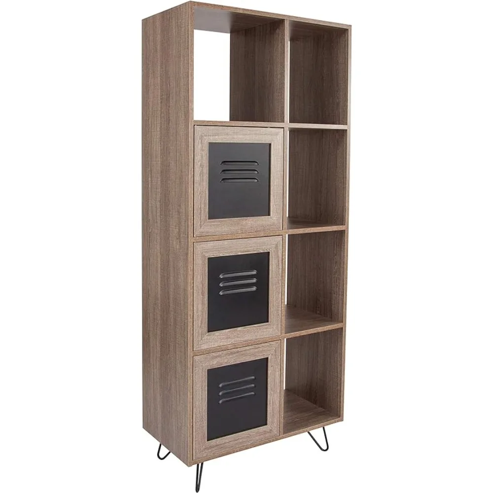 

Flash Furniture Woodridge Collection 63"H 5 Cube Storage Organizer Bookcase with Metal Cabinet Doors in Rustic Wood Grain Finish