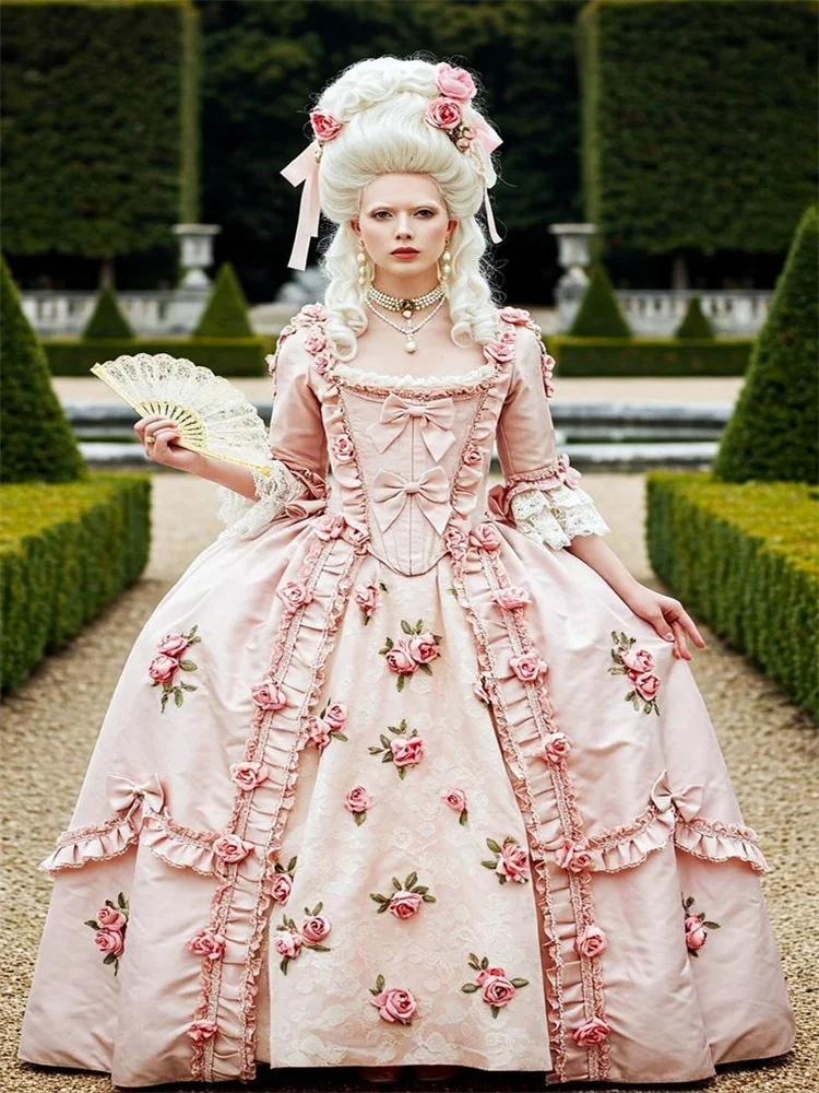 18th century princess dress Renaissance Queen Marie Antoinette Rococo Georgian Dress 18th Century Floral Princess Theater Costume (Size: M)