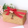 Seagrass Hand-woven Bow Storage Baskets Wicker Rattan Basket  with Lid Organizer for Desktop Sundaries Home Decoration 2
