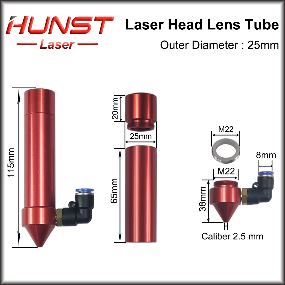Hunst Co2 렌즈 튜브 외경 25mm 렌즈 직경 20mm FL 50.8/63.5/101.6mm CO2 레이저 절단 조각 기계용