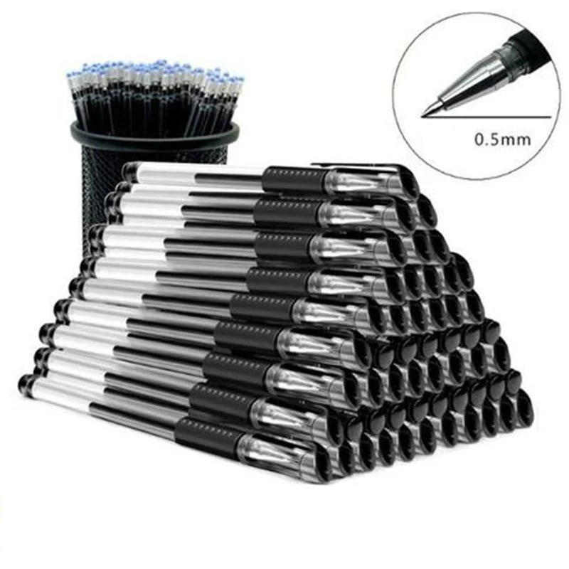 

55Pcs/Lot 0.5mm Red/Black/Blue Ink Gel Pens Refills Rod Gel Pen For School Office Stationery Student Writing Supplies