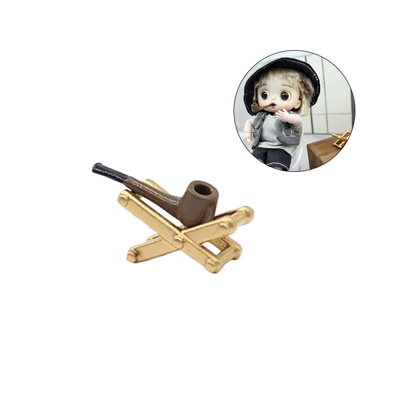 1:12 Dollhouse Simulation Pipe W/ Rack Model Dollhouse Miniature Handheld Pipe Toy Micro Scene Decor Doll Dress Up Toy 2