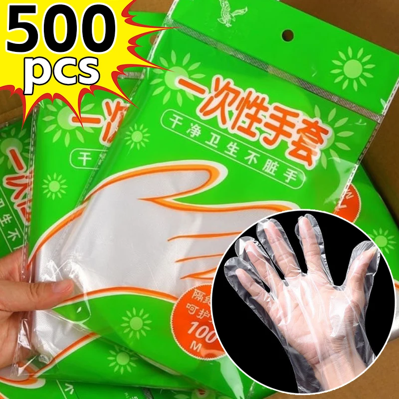 

500/100pcs Disposable Gloves Food Grade Plastic Transparent Gloves for Restaurant Fried Chicken Pizza Gloves Kitchen Tableware
