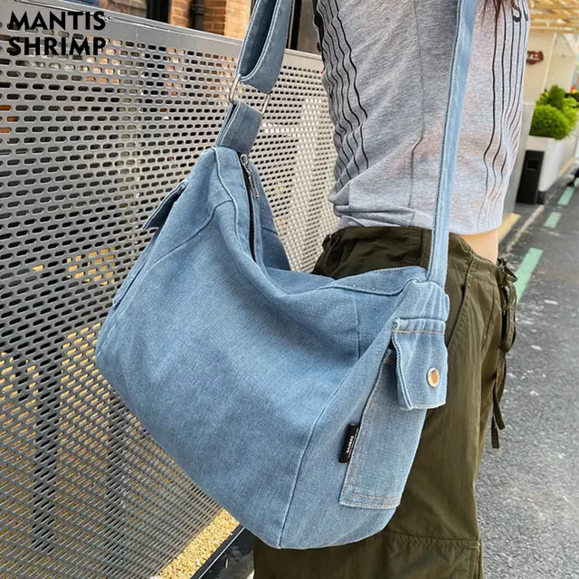 Bolso de tela vaquera reutilizable para mujer, bolsa de hombro de lona ecológica para ir de compras, de viaje, cruzado, Unisex, 2023