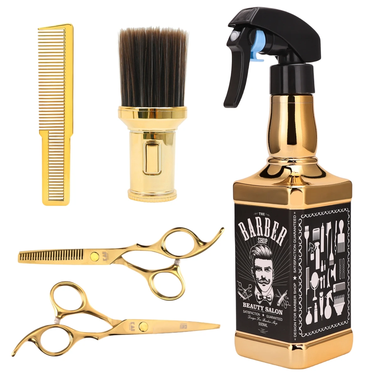 5pcs Hairdressing Tools Set Gold Haircut Comb Cleaning Neck Brush 6 inch Styling Scissors 500ml Spray Bottle Barber Household bottle cleaner brush set waterproof rechargeable straw brush multi functional cleaning scrubbers for ordinary water cup straw