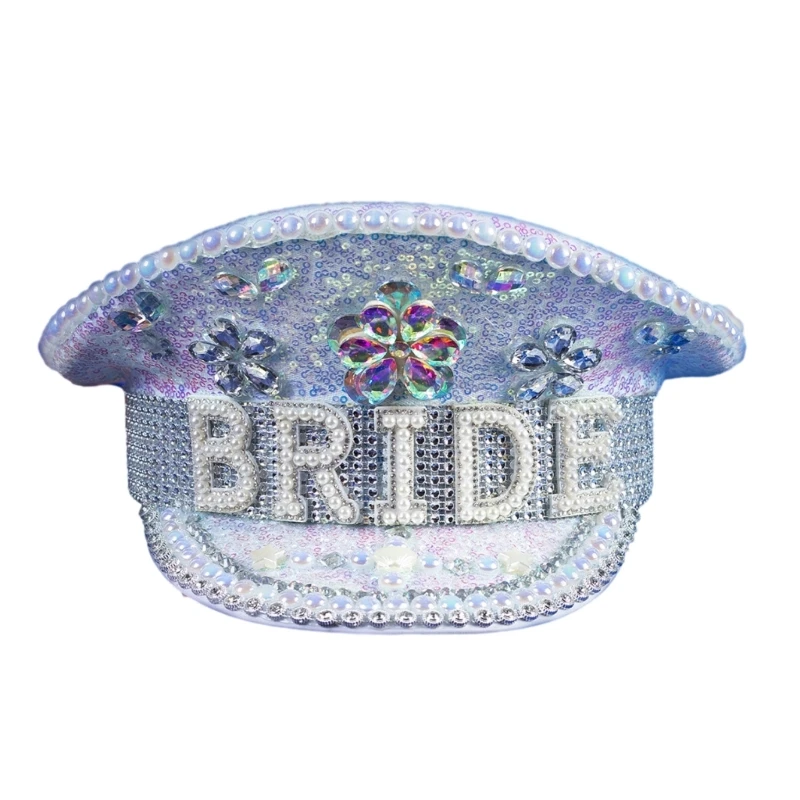 

Bride Hat Pearls Captain Hat Encrusted Rhinestones Delicate BRIDE Diamond-studded Hand Beading Hat