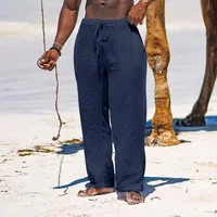 Men's Cotton Linen Pants Casual Loose Straight Pants Lightweight Drawstring Beach Trousers Mens Trousers 1