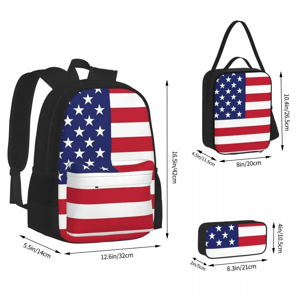 

American Flag Backpacks Boys Girls Bookbag Children School Bags Cartoon Kids Rucksack Lunch Bag Pen Bag Three-Piece Set