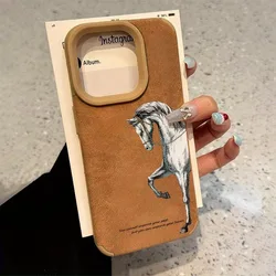 Elegant White Horse Leather - Textured TPU Phone Case - Fashionable, Anti - Drop & Anti - Slip Design, Perfect Gift Choice - iPhone 15 Plus (Light brown)