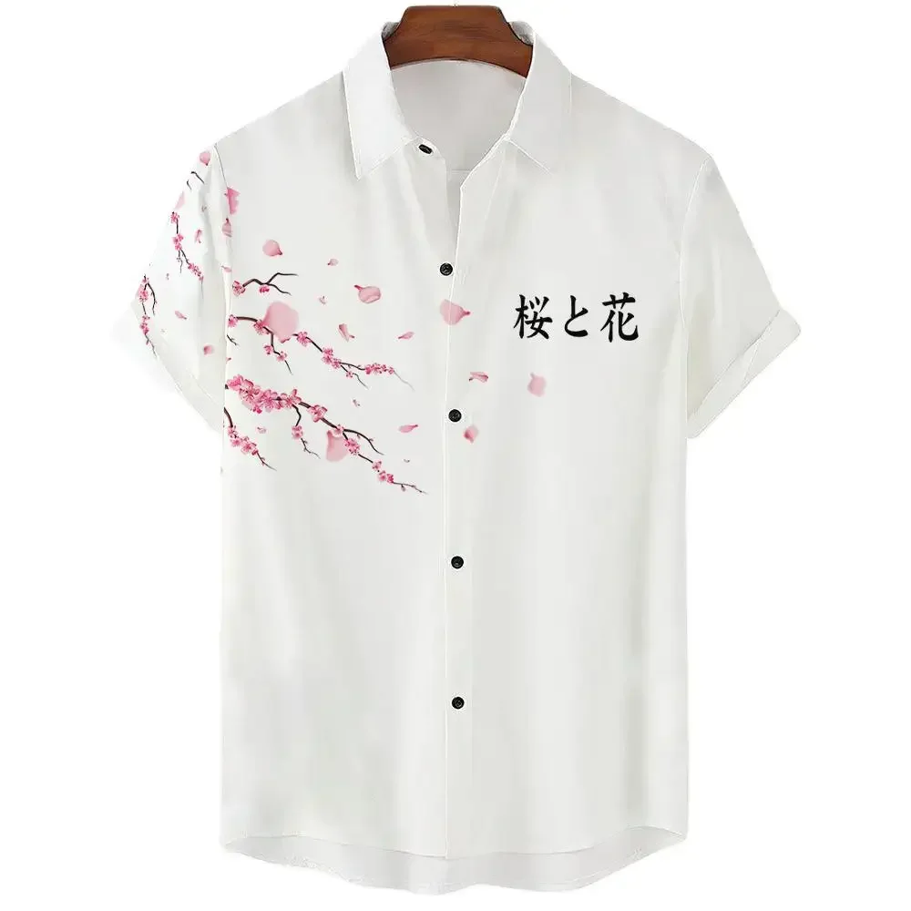 

New Summer Shirt For Man Cherry Blossom Print Men's Top Everyday Casual Wear Oversized Short-sleeved Shirt Senior Men's Clothing