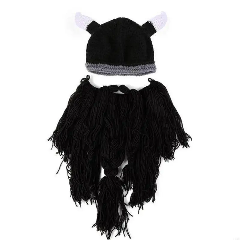 28GD Funny Beard Beanie Horn Hat Exquisite Halloween Party Cosplay Accessories