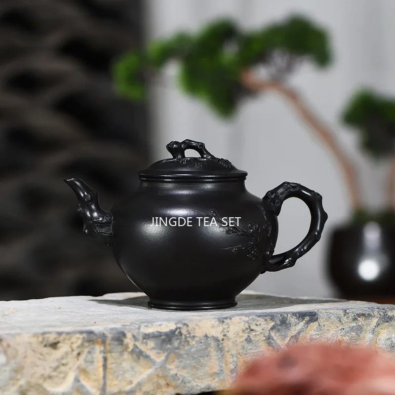 350ml Yixing high-end Yixing purple clay teapot raw ore black mud handmade stone spoon teapot