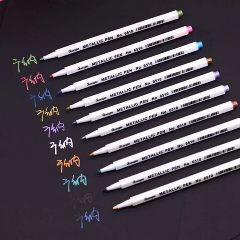 6-12Pcs/Box Drawing Painting Marker Pens Metallic Color Pens for Black Paper Art Supplies Marker Pen Stationery Material Escolar