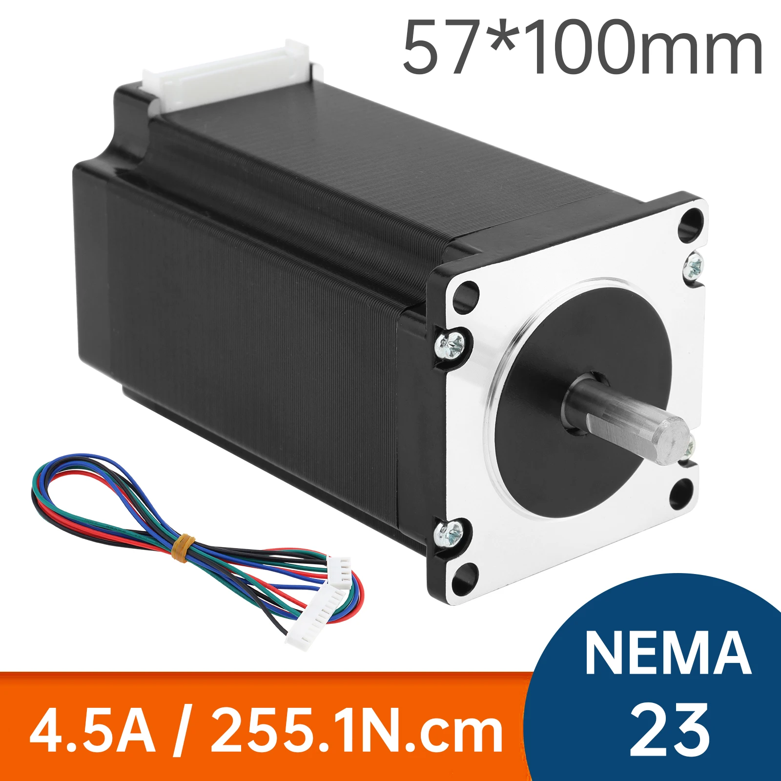 STEPPERNLINE Nema 23 Stappenmotor, 8 mm, as, bipolair, 3 Nm, 5 A, 57 x 57 x 100 mm, 4 draden, CNC 3D-printer