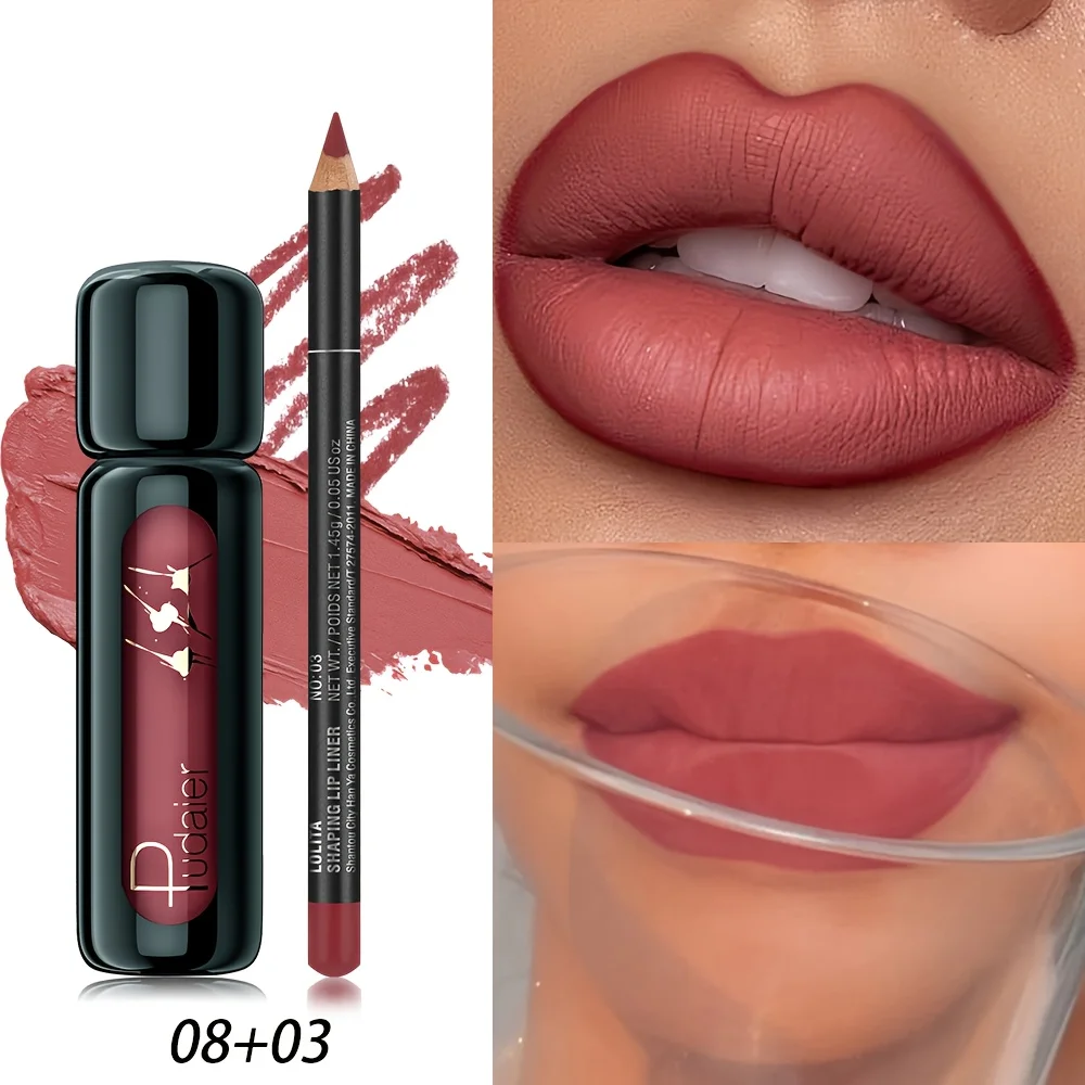 Conjunto de lápis de lábios mate e gloss de longa duração_voghion.com