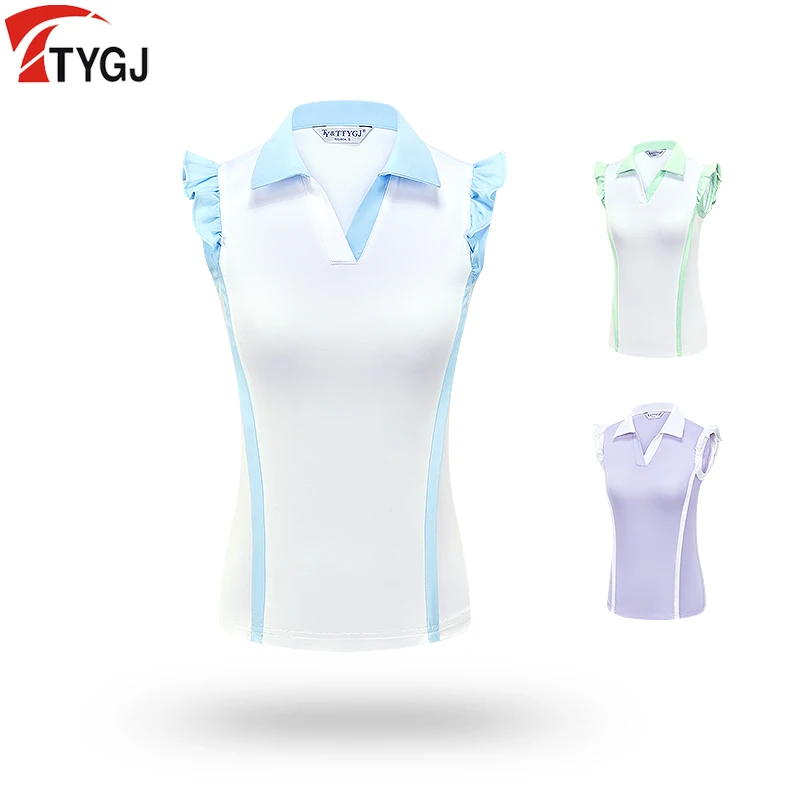 New Women's Golf Sleeveless T-shirt Ruffle Fly Sleeve Golf Sports Shirt Breathable Quick Drying Slim Tops Casual Sportswear