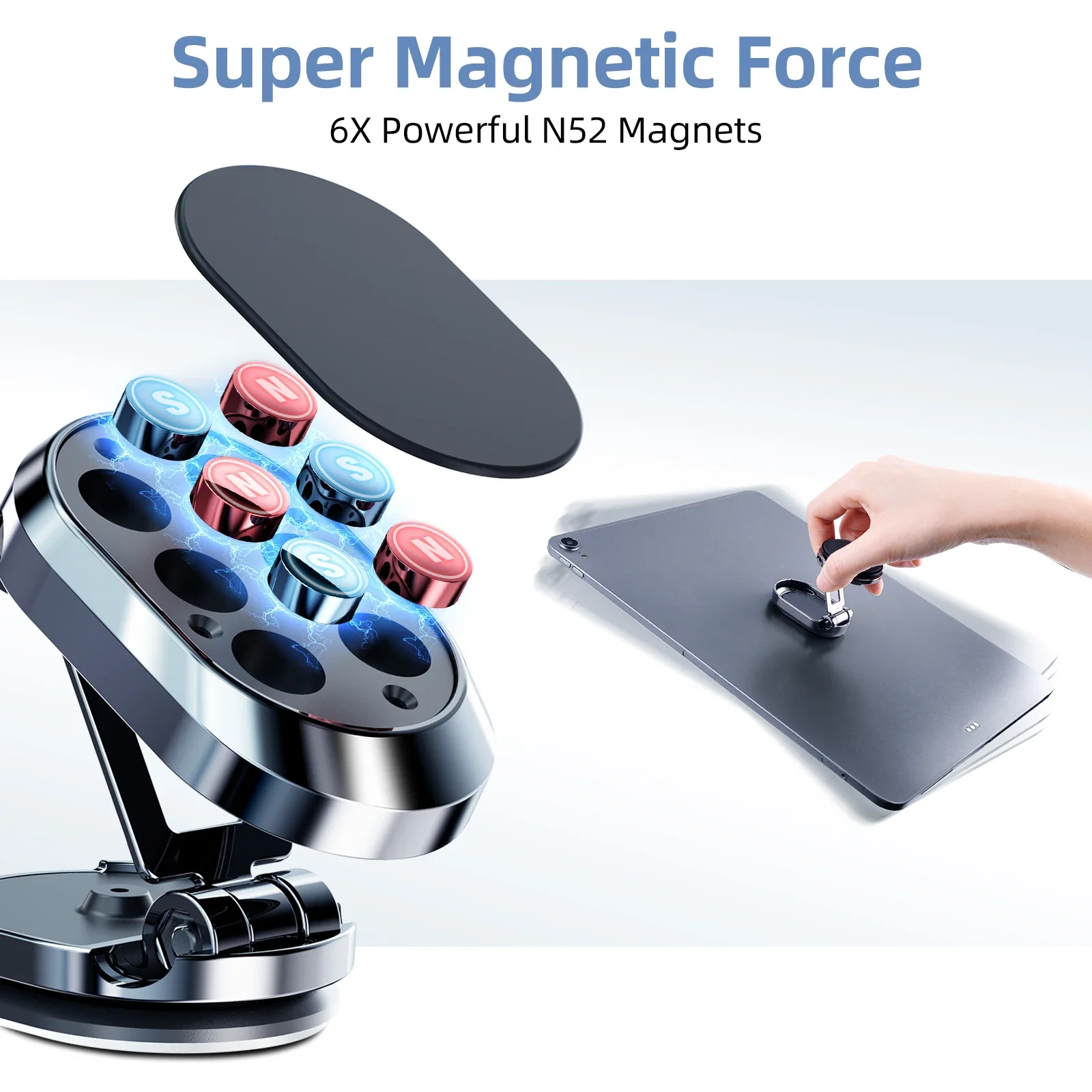 Magnetischer Autotelefonhalter, magnetisch, Smartphone-Unterstützung, GPS, faltbare Telefonhalterung im Auto, für iPhone 15, 13, 12, 11, Samsung Xiaomi – Detail 3