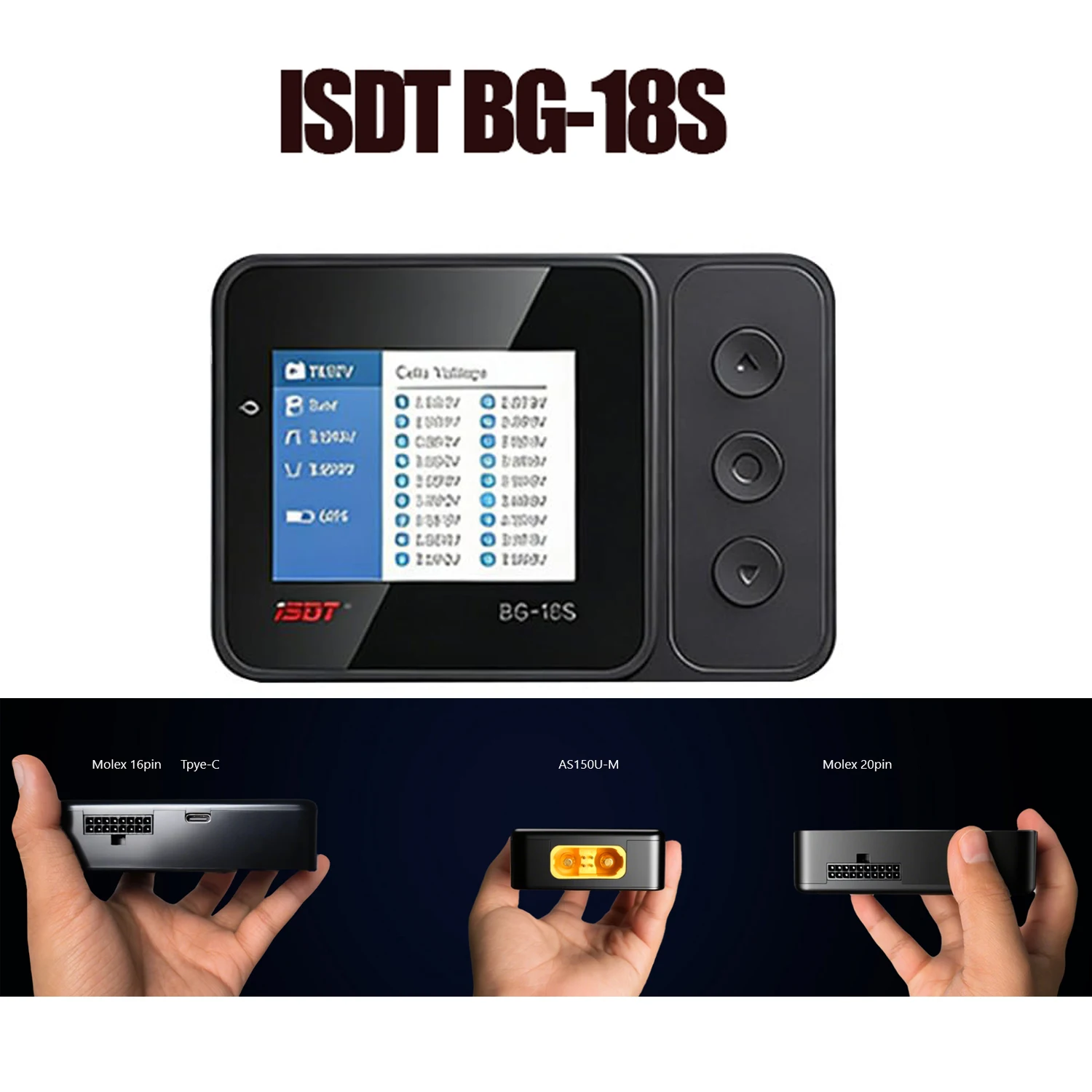 ISDT BG-18S Smart Battery Lipo Checker Детектор литиевых батарей поддерживает несколько типов батарей LiPo/LiFe