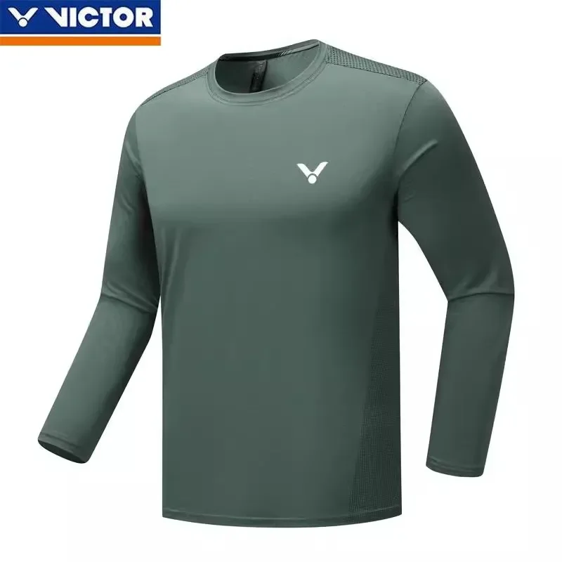 Victor New Men's and Women's Same Badminton Jersey Ice Silk Quick-drying Sports Loose Pullover Bottom Long-sleeved T-shirt