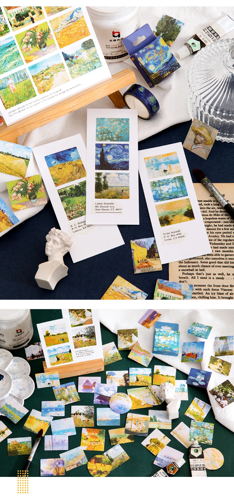 45 Stück Vintage Van Gogh Monet Weltberühmte Gemäldesammlung, dekorative Aufkleber für Scrapbooking, DIY, Versiegelung, Basteln – Detail 6