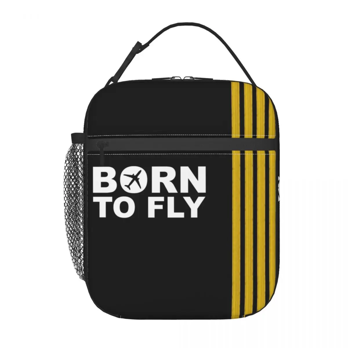 Flight Pilot Lunch Boxes Aviation Airplane Cooler Thermal Food Insulated Lunch Bag Born To Fly Captain Stripes Multifunction