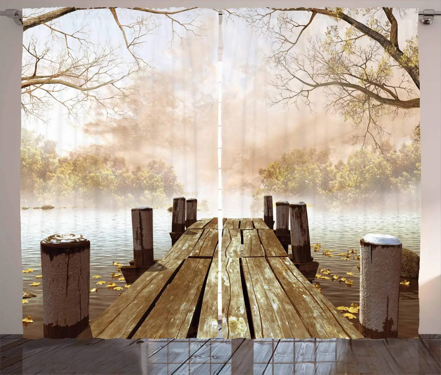 

Old Wooden Jetty on a Lake Fallen Leaves Luxury Home Curtains Modern Home Supplies Living Room Bedroom Custom Curtains