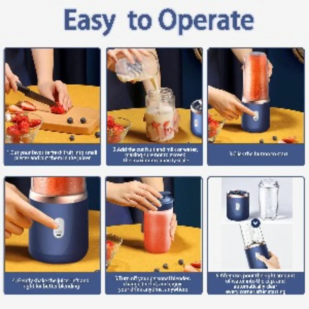 Personal Blender Portable, USB Rechargeable 400ML Mini Blender with 6 Blades, Travel Lid for Smoothie Shake Gym Outdoor 6