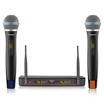 Freeboss UHF 핸드헬드 2 채널 조정 가능한 적외선 매칭 대 주파수 마이크 30m 홈 마이크 노래방 시스템 파티 교회 결혼식 FB-U38