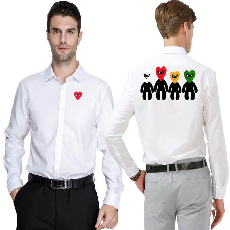 

Men Spring Autumn Shirt Heart Embroidered Multiple Cartoon Characters Print Polyester Lapel Single Breasted Long Sleeve Shirt