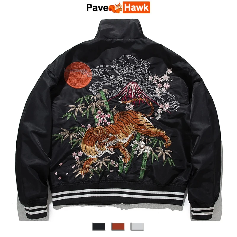

Men's Bomber Jacket Hip Hop Streetwear Coats Animal Tiger Embroidery Jacket Casual Fashion Harajuku Baseball Outwear Unisex 2023