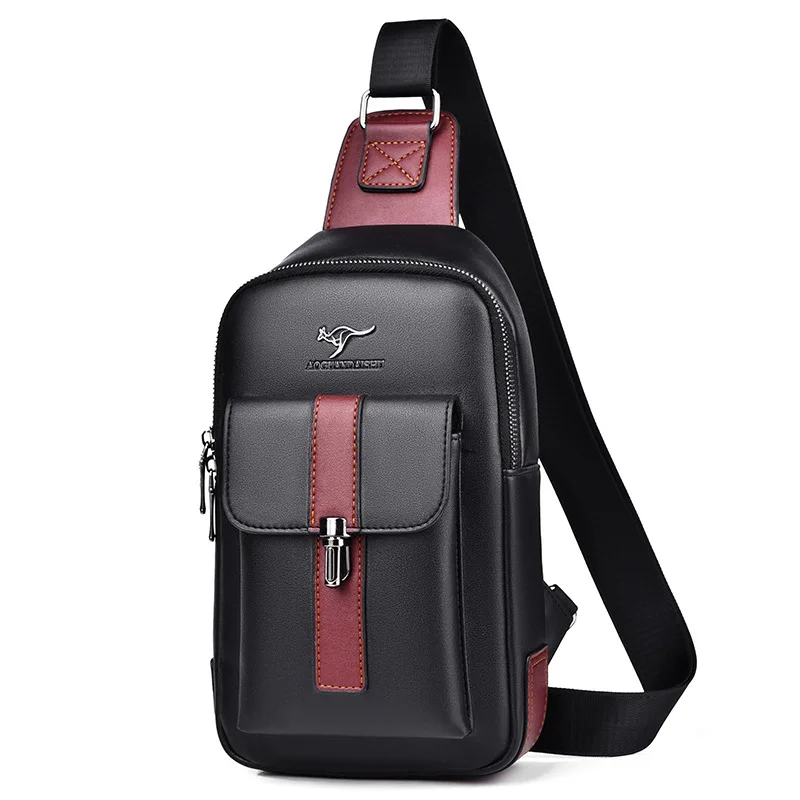 Brand Men's Leather Chest Bag Shoulder Bag Multi-function