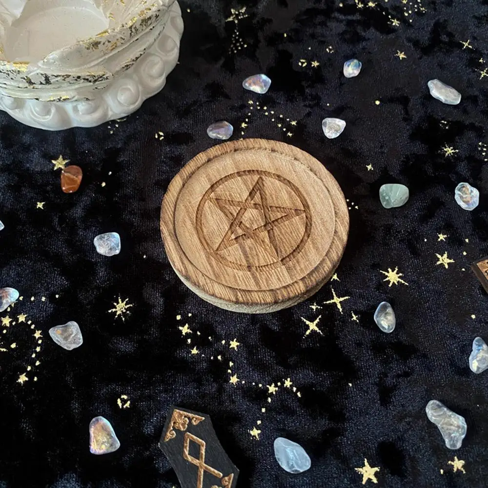 Description Picture 3 of item2 In 1 Pentagram Witches Wooden Candle Holder Altar Astrology Massage Candle Stand Divination Meditation For Home Decor