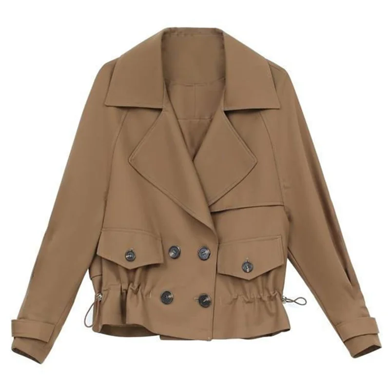 High-quality Windbreaker Women's Short Jacket 2024 Spring And Autumn New Large Lapel Double-Breasted Jacket Top Female Trench