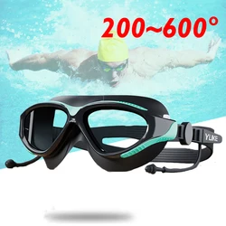 -2.0~6.0 Adult Myopia Swim Goggles with Earplug Waterproof Anti-Fog HD Large Frame Diopter Swimming Diving Water Sports Eyewear