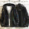 #4201 Black Sliver Shinny Jacket Men Bomber Jacket Korean Style Hip Hop Jacket Slim Men Jackets And Coats Streetwear Hooded Coat 1