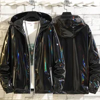 #4201 Black Sliver Shinny Jacket Men Bomber Jacket Korean Style Hip Hop Jacket Slim Men Jackets And Coats Streetwear Hooded Coat 1