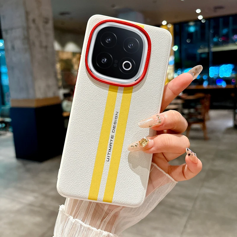 Plain Leather Color-Block Anti-Drop and Anti-Fingerprint Phone Case