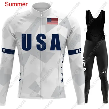2024 USA Naiontal Team Cycling Jersey Set Long Sleeve Men Winter United States Clothing Suit MTB Bike Road Pants Bib Ropa 4