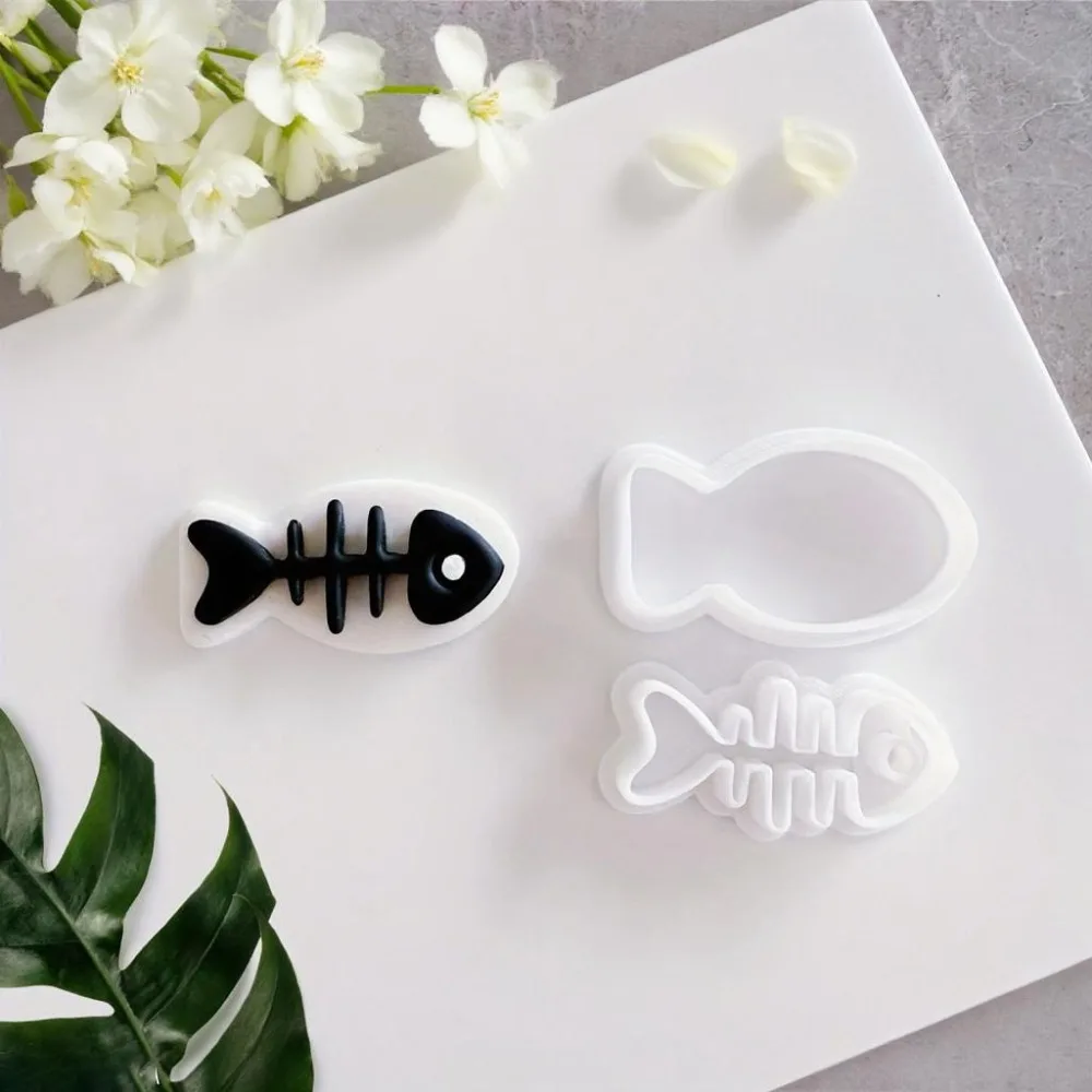 2Pcs 물고기 뼈 폴리머 클레이 커터 3D 인쇄 바다 테마 귀걸이 펜던트 DIY 수제 보석 만들기 도구