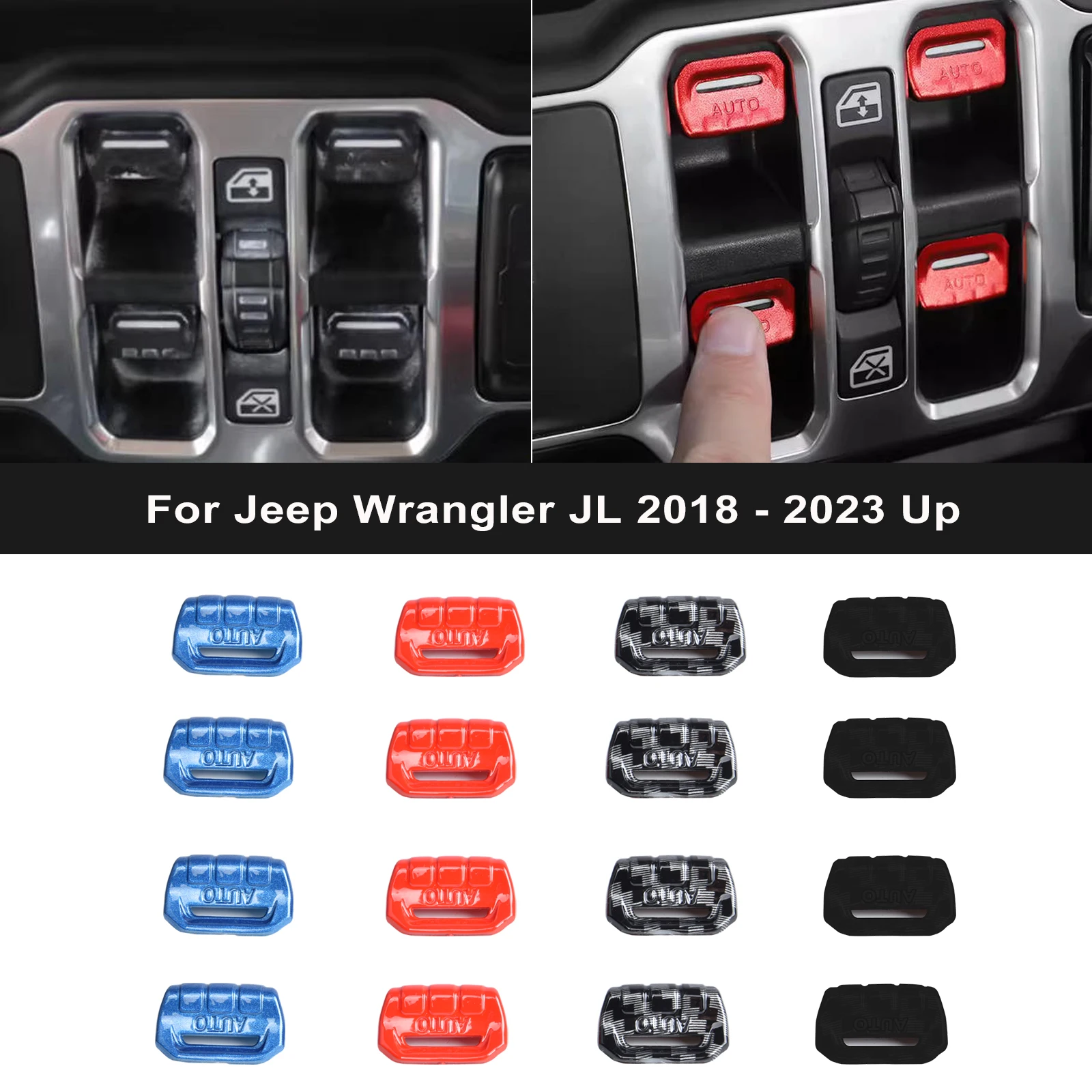 ABS-Fensterheber-Tastenabdeckung für Jeep Wrangler JL ab 2018 und Jeep Gladiator JT ab 2018, Innenraum-Zubehör – Detail 1