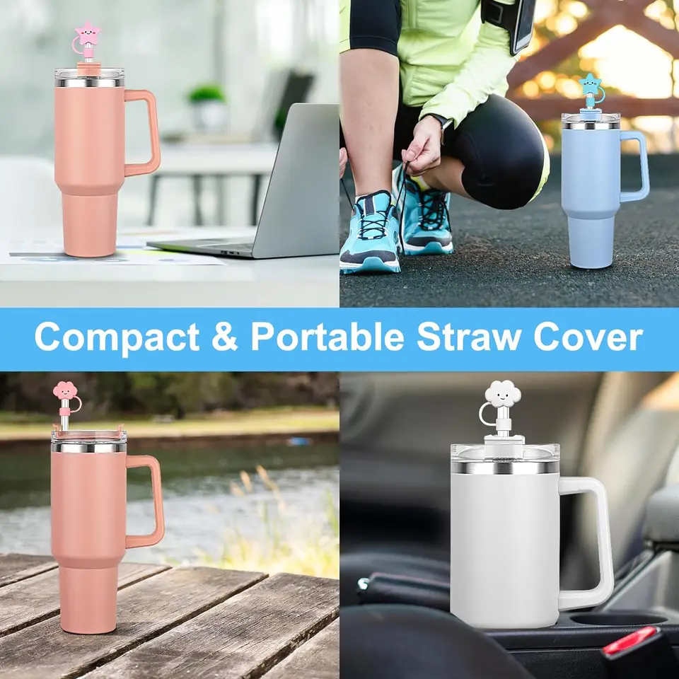 7Pcs Cute Bear Straw Covers For Stanley Cups - Dust-Proof Silicone Toppers Fit 30 & 40 Oz Tumblers