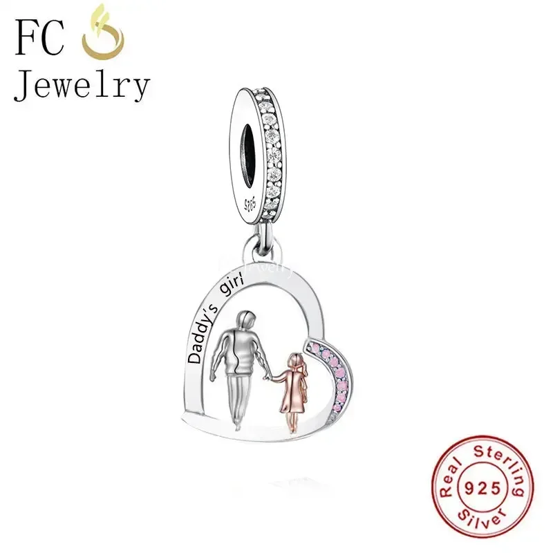 FC Jewelry Fit Original Charm Bracelet 925 Silver Dad Hero Father and Daughter Walk Together Bead For Making Father Day Berloque 3