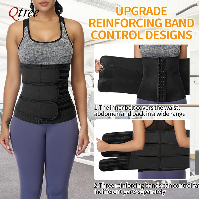 Qtree Neoprene Women Waist Trainer Belt Workout Tummy Control Belly Cincher Sauna Sweat Girdle Sport Fat Trimmer Slimming Band