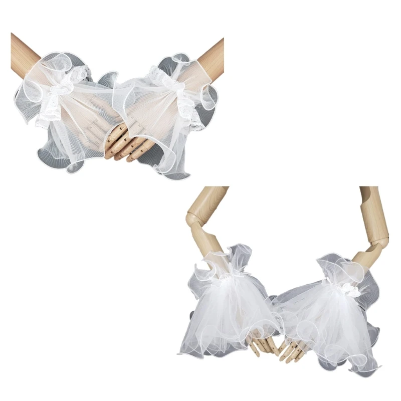 

652F Removable Lace Ruffle Cuffs Woman Elastic Cuffs for Skirt Sweater Decorative