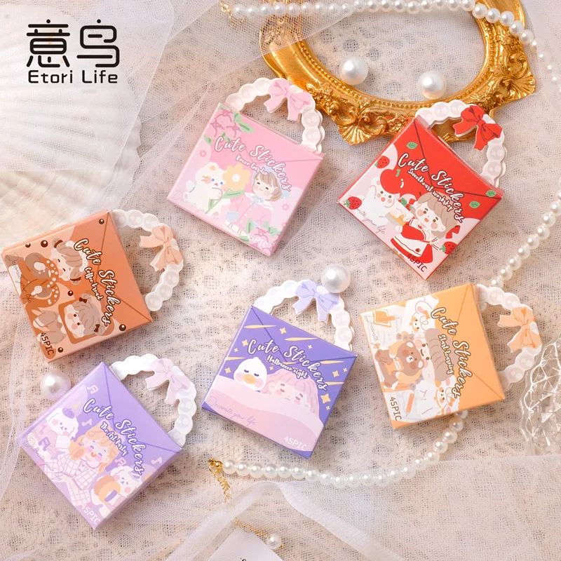 45pcs / box Lovely Pearl Bag series suitable for decorative stickers DIY diary notebook Scrapbook children's stationery stickers