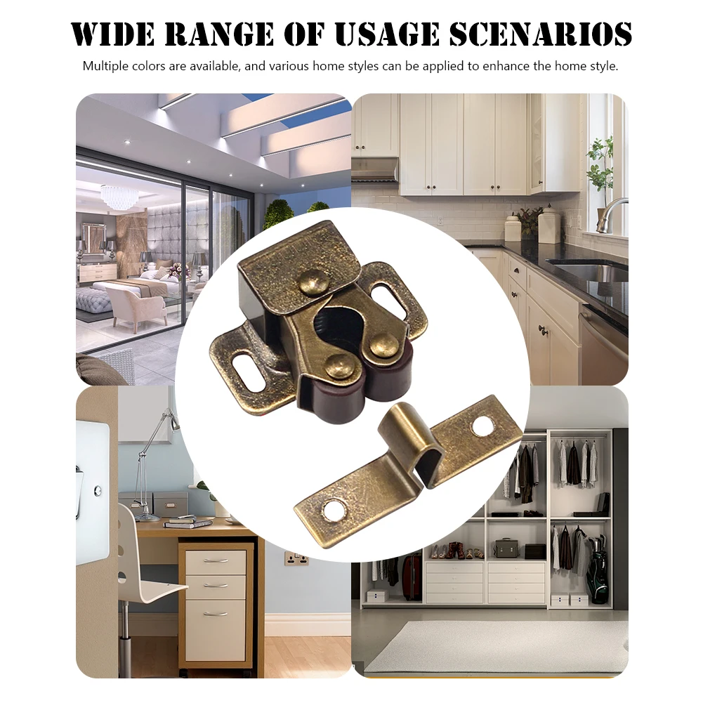 Stainless steel cabinet catches anti collision furniture door stoppers dual wheel spring fixed cabinet door clasp tool 1-6PCS